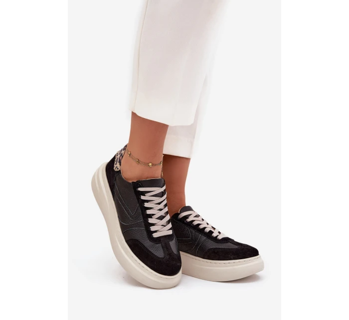 Dámské kožené tenisky na platformě s leopardím vzorem Zazoo – černé Dámské kožené tenisky na platformě s leopardím vzorem Zazoo – černé