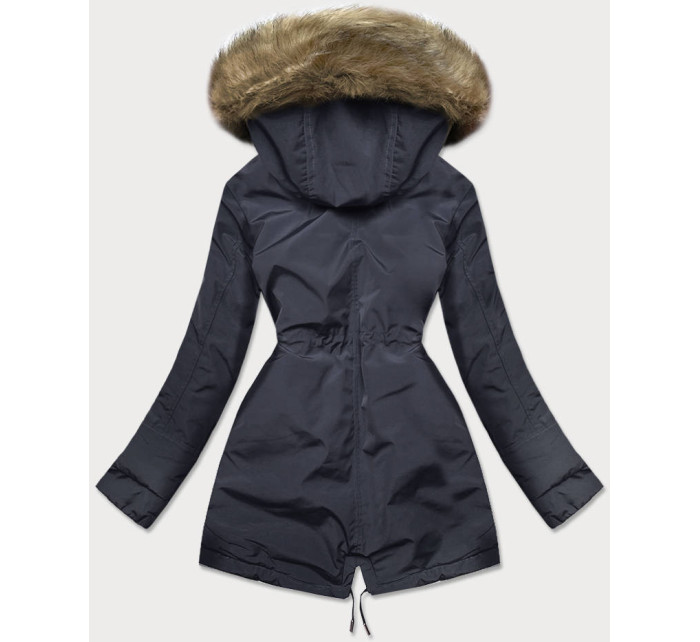 Tmavě modro-béžová teplá dámská zimní bunda (W559)