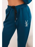 Dámská souprava s viskózou a ozdobami a elastickými kalhotami mořská Dámská souprava s viskózou a ozdobami a elastickými kalhotami mořská