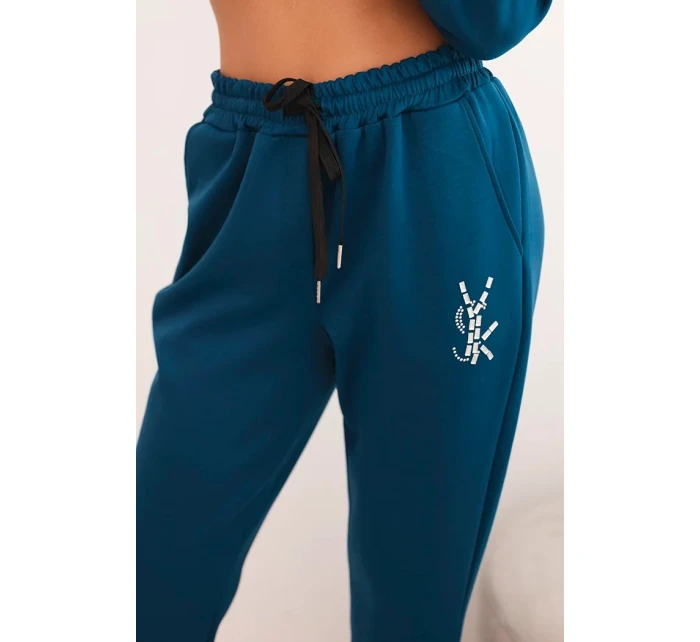 Dámská souprava s viskózou a ozdobami a elastickými kalhotami mořská Dámská souprava s viskózou a ozdobami a elastickými kalhotami mořská