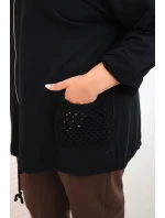 Dámská mikina Plus Size bavlněná oversize s dlouhým rukávem černá