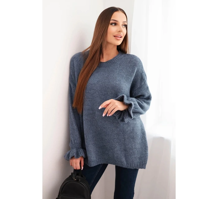 Dámský svetr s přídavkem mohairu a vlny volného střihu model 21764751 - K-Fashion Dámský svetr s přídavkem mohairu a vlny volného střihu model 21764751 - K-Fashion