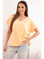 Dámská bavlněná halenka s výstřihem do V a krátkým rukávem broskvová