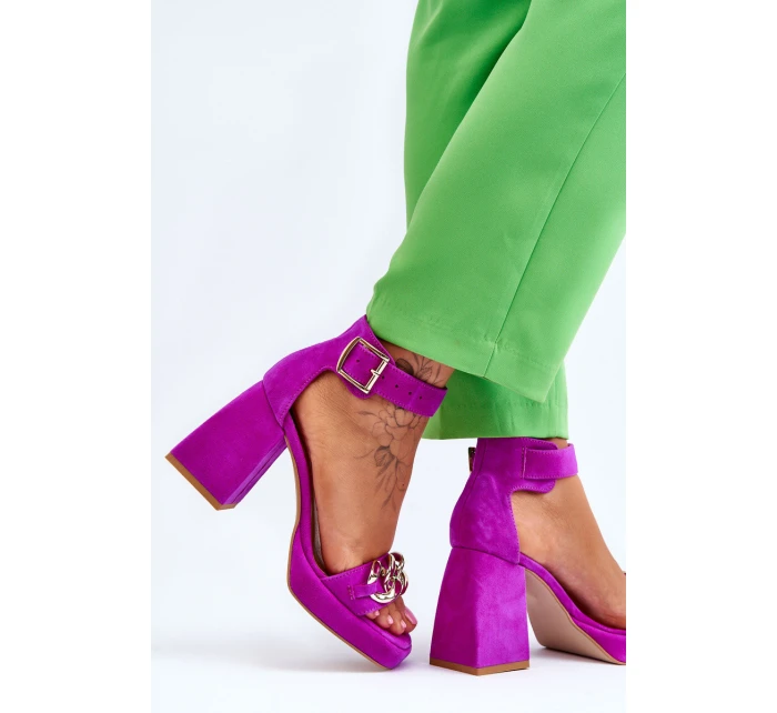 Dámské semišové sandály s podpatky Lewski boty Fuchsie model 21616068 - Boto