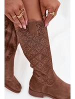 Dámské Kozačky S Vzorem Na Ploché Podpatku S  Hnědé model 21713460 - S.Barski