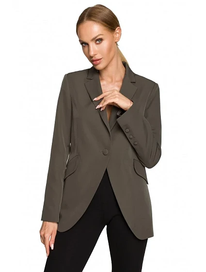Sako s asymetrickými kapsami na knoflík khaki barva model 18004283 - Moe Sako s asymetrickými kapsami na knoflík khaki barva model 18004283 - Moe