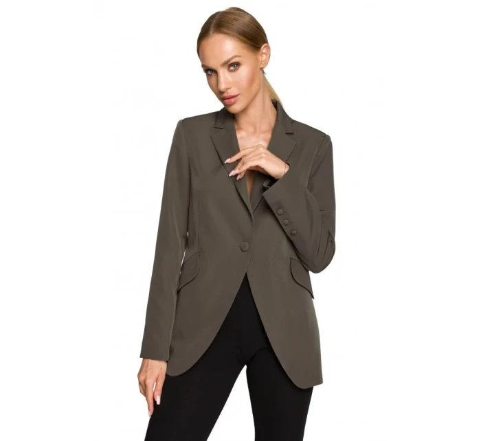 M701 Sako s jedním knoflíkem a asymetrickými kapsami - khaki barva M701 Sako s jedním knoflíkem a asymetrickými kapsami - khaki barva