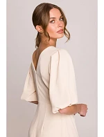 Dámské šaty s puff rukávy model 22260590 krémové - STYLOVE