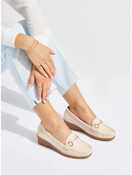 Designové mokasíny hnědé dámské na klínku Designové mokasíny hnědé dámské na klínku