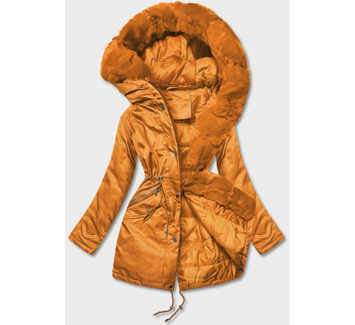 Oranžová dámská bunda parka s kožešinou (5M762-254)