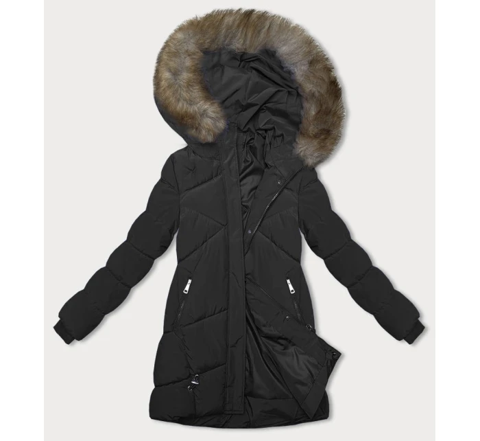 Černá zimní bunda s kapucí (LHD-23015)