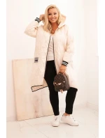 Dámská bunda Plus Size prošívaná s kapucí a model 21297098 manžetami béžová - K-Fashion