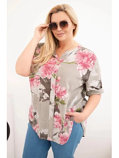 Dámská bavlněná halenka ve velikosti Plus s výstřihem do V v model 22043026 vzoru fango - K-Fashion