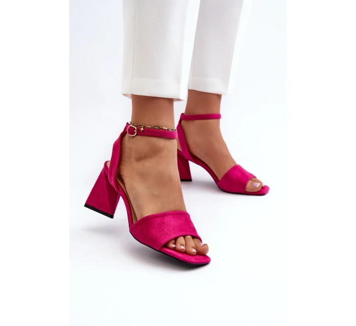 Dámské Sandály Na Podpatku Z Eko Semiše Fuchsie Vinceza 17328