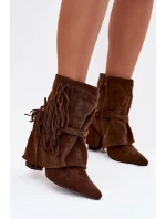 Dámské kotníkové boty na podpatku s třásněmi a zlatými hnědé Damskie model 21757504 - Boto Dámské kotníkové boty na podpatku s třásněmi a zlatými hnědé Damskie model 21757504 - Boto