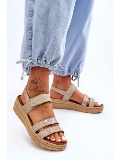 Dámské kožené sandály se suchým zipem Béžové Fresh Look