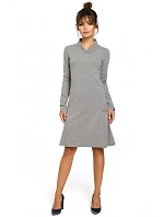 Dámskí trapézové šaty s žebrovaným lemováním B044 šedé - BEwear
