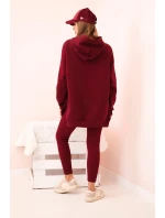 Dámská bavlněná souprava s kapucí a legíny s vysokým pasem bordový Dámská bavlněná souprava s kapucí a legíny s vysokým pasem bordový