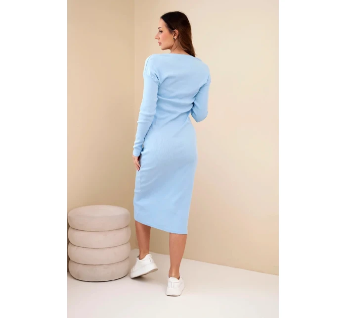 Dámská bavlněná šaty s dlouhým rukávem a knoflíkovým výstřihem modrá Dámská bavlněná šaty s dlouhým rukávem a knoflíkovým výstřihem modrá