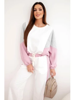 Dámská souprava s volnou mikinou a kalhotami s širokým nohavicím tmavě růžový