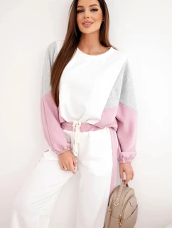 Dámská souprava s volnou mikinou a kalhotami s širokým nohavicím tmavě růžový