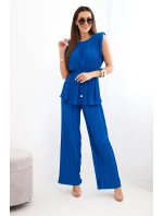 Dámský viskózový plisovaný komplet s halenkou na zavazování a širokými kalhotami chrpový Dámský viskózový plisovaný komplet s halenkou na zavazování a širokými kalhotami chrpový