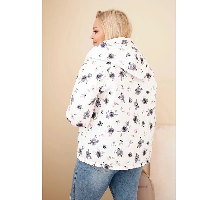 Dámská jarní bunda Plus Size s drobným květinovým vzorem grafitová