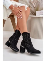 Zdobené Perforované Botky Dámské Na Podpatku Z Eko Semiše Černé S.Barski HY42-029