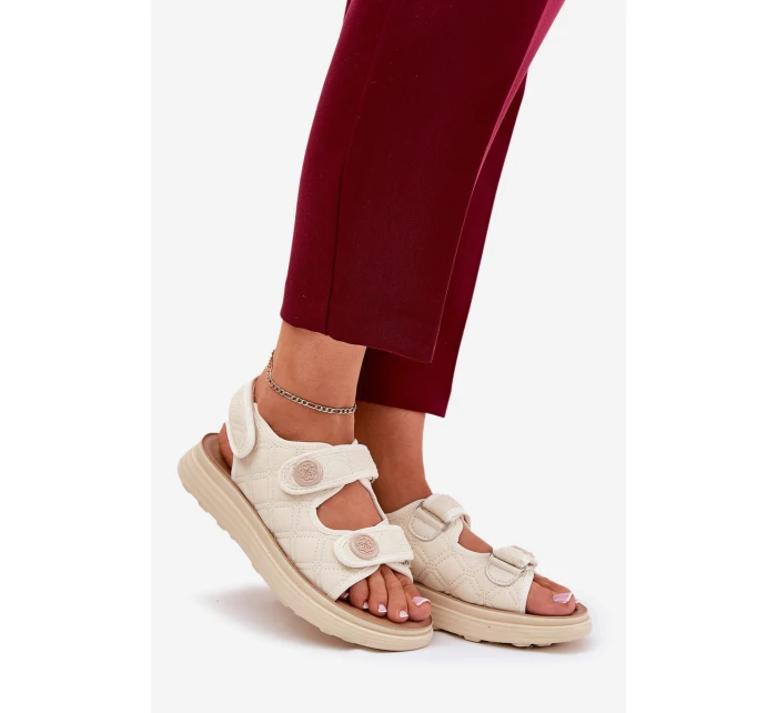 Dámské sandály s ozdobnými detaily na suchý zip béžové model 21688002 - Boto