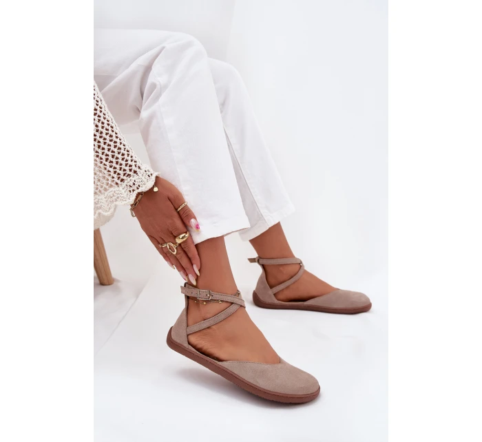 Dámské Semišové Baletky Barefoot S Pásky Zazoo 191 Šedé