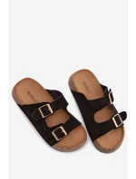 Dámské pantofle na korkové platformě se zlatými sponami Černé Tovessa Dámské pantofle na korkové platformě se zlatými sponami Černé Tovessa