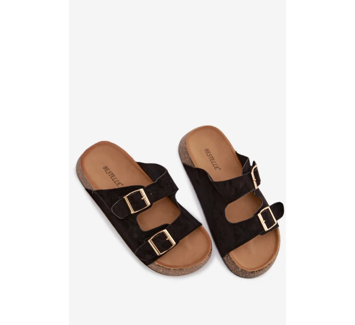 Dámské pantofle na korkové platformě se zlatými sponami Černé Tovessa Dámské pantofle na korkové platformě se zlatými sponami Černé Tovessa