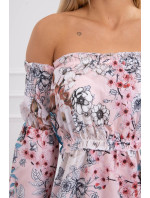 Květinové šaty na ramenou pudrově růžové