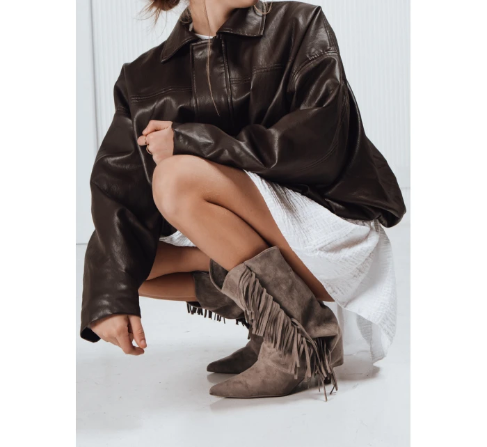 Dámské semišové kovbojské boty béžové model 21993919 - Dstreet