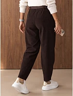 Dámské manšestrové kalhoty s elastickým pasem v čokoládové barvě FashionStreet UY3165 Dámské manšestrové kalhoty s elastickým pasem v čokoládové barvě FashionStreet UY3165