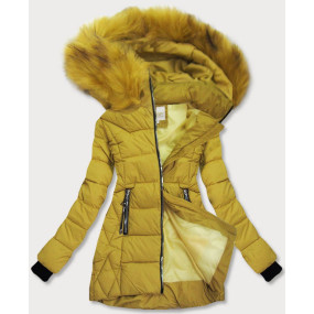 Dámská zimní bunda v hořčicové barvě s kapucí (1969)