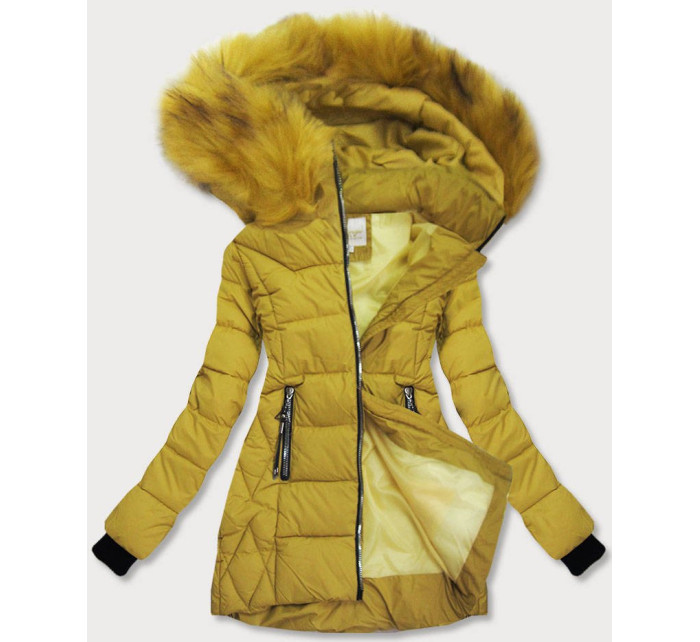 Dámská zimní bunda v hořčicové barvě s kapucí (1969)