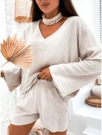 Béžový lněný dámský komplet - oversize halenka a šortky (752) Béžový lněný dámský komplet - oversize halenka a šortky (752)