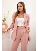 Elegantní souprava saka a kalhot pudrově růžová