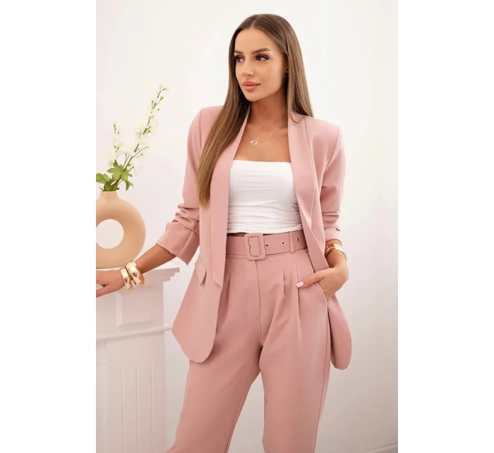 Elegantní souprava saka a kalhot pudrově růžová