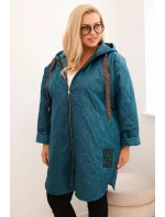Dámská bunda Plus Size prošívaná s kapucí a nápisem model 21297112 mořská - K-Fashion