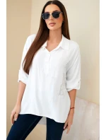 Dámská viskózová blůza s límečkem a potiskem z cyrkonií bílá