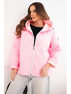 Dámská jarní prošívaná bunda s kapucí a zipem cukrově růžová