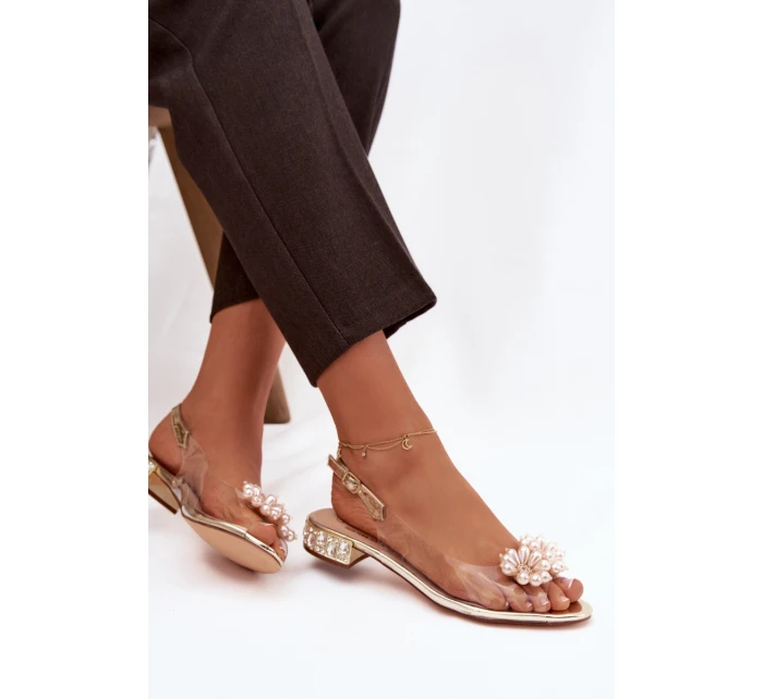 Průhledné sandály na nízkém podpatku s ozdobnými detaily D&A MR52-229 Zlaté
