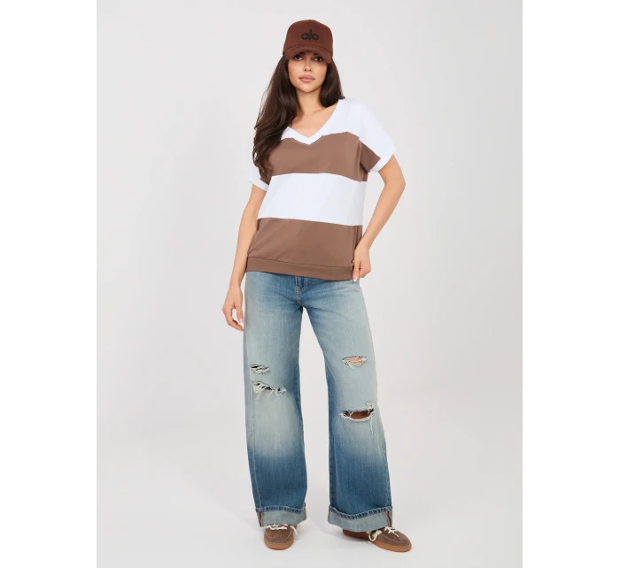 Bluzka RV BZ model 22022482 biało brązowy - FPrice Bluzka RV BZ model 22022482 biało brązowy - FPrice