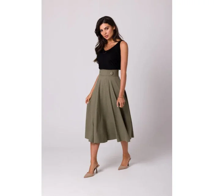 B265 Sukně s vysokým pasem - olivová