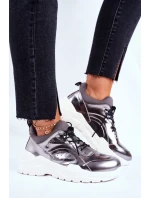 Kožené Sportovní Obuv Sneakers GOE Stříbrné Kožené Sportovní Obuv Sneakers GOE Stříbrné