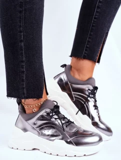 Kožené Sportovní Obuv Sneakers GOE Stříbrné