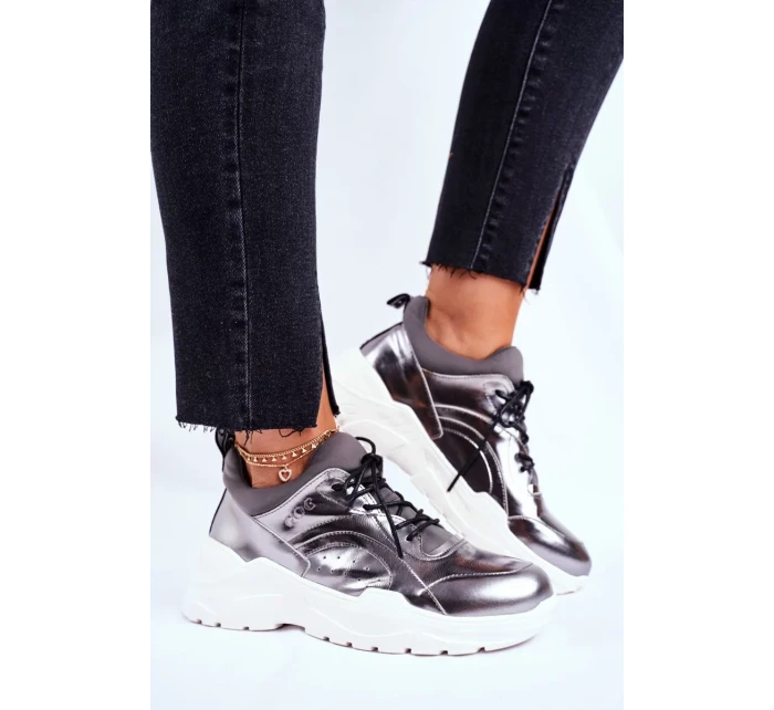 Kožené Sportovní Obuv Sneakers GOE Stříbrné Kožené Sportovní Obuv Sneakers GOE Stříbrné