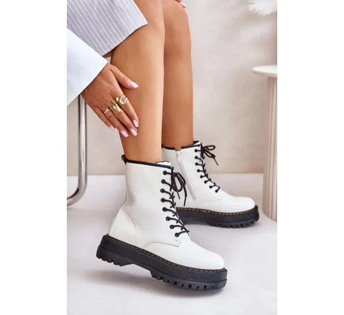 Zateplené Kotníkové Boty z Eko Kůže Na Zip Bílé Naleli Zateplené Kotníkové Boty z Eko Kůže Na Zip Bílé Naleli